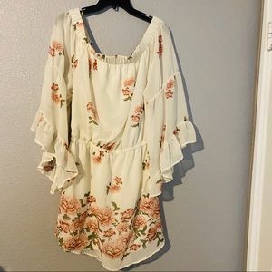 Cold shoulder peasant dress floral cream xl